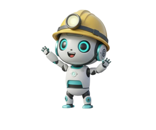 Robot amical avec un casque de chantier jaune saluant de la main.